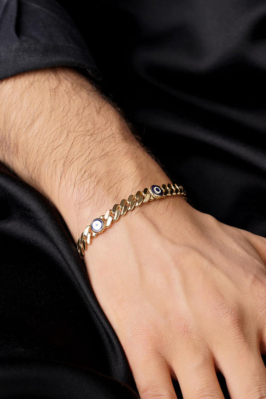 14ct Gold Cuban Evil Eyes Bracelet-1