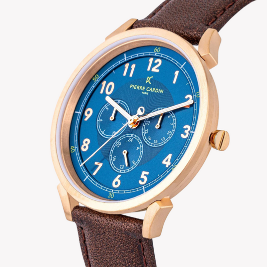 Pierre Cardin Men's Brown Leather Watch, Blue Dial | Cpi.2054-1
