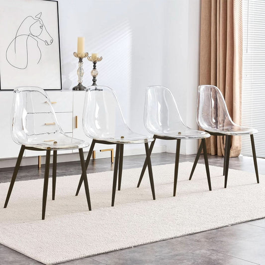 Clear Acrylic Dining Chairs Set of 4 With Black Legs-1