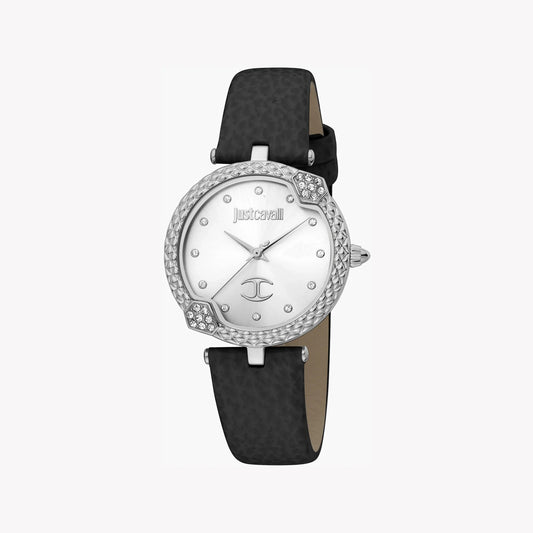 Just Cavalli Women's Silver Watch, Black Leather Band | Jc1l197l0015-1
