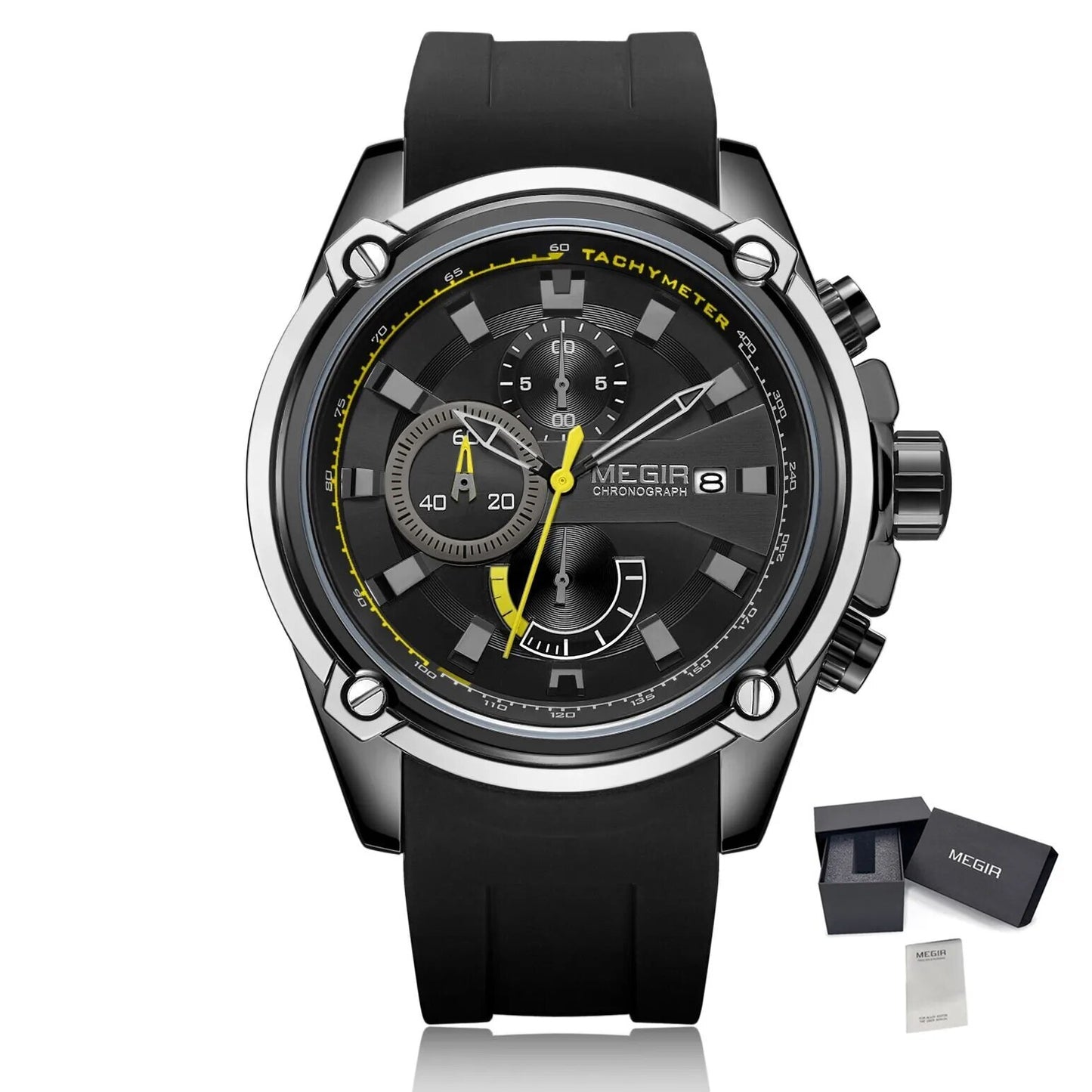 MEGIR Chronograph Luxury Brand Men Sports Watches Silicone Strap Quartz Casual Wristwatch Waterproof Calendar Reloj Hombre 2086-16