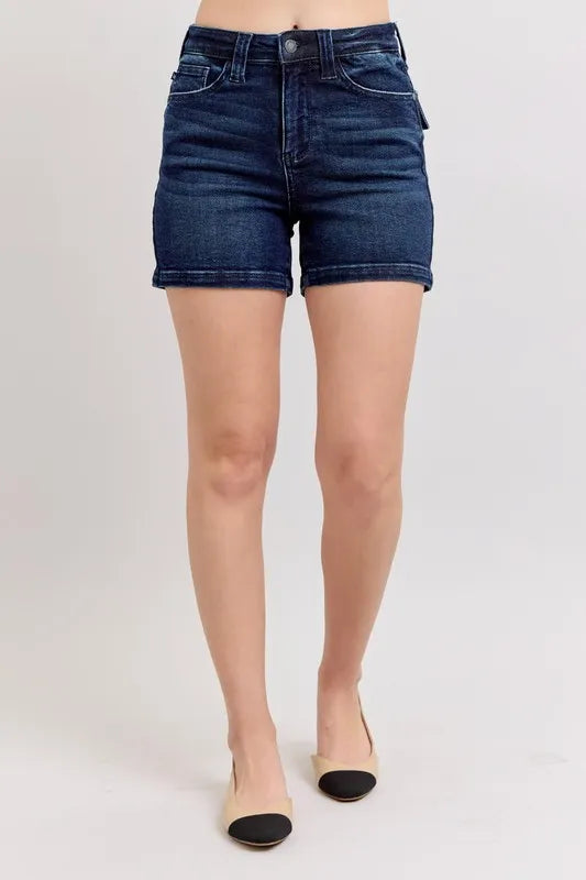 Judy Blue Full Size High Waist Back Flap Pocket Denim Shorts Plus Size-1