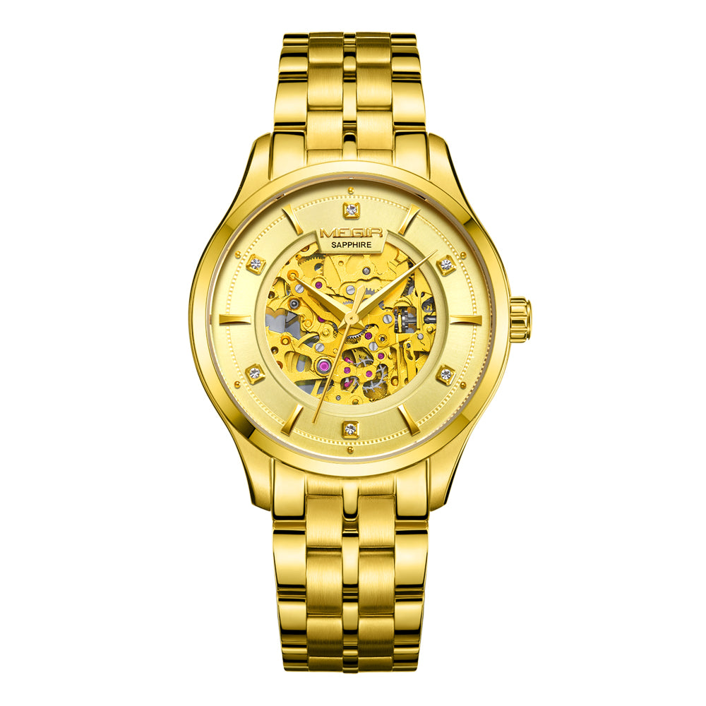 MEGIR Luxury Men Watches Waterproof Automatic Mechanical Watch Stainless Steel Sapphire Gold Business WristWatch Reloj Hombre 62058-9