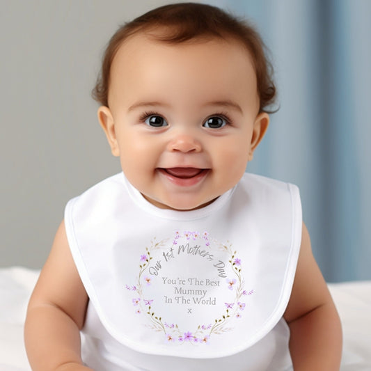 Our 1st Mother's Day Pretty Flowers Baby Outfit: Bib, Vest, Baby Grow-1