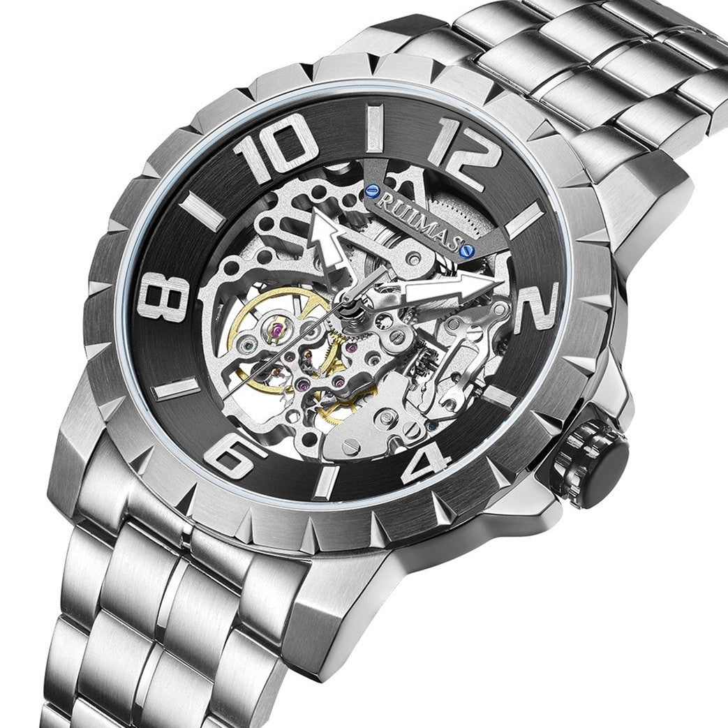 RUIMAS Men Mechanical Watch Luxury Automatic Stainless Steel Bracelet Wristwatches 5ATM Waterproof Clock Relogio Masculino 6784-9