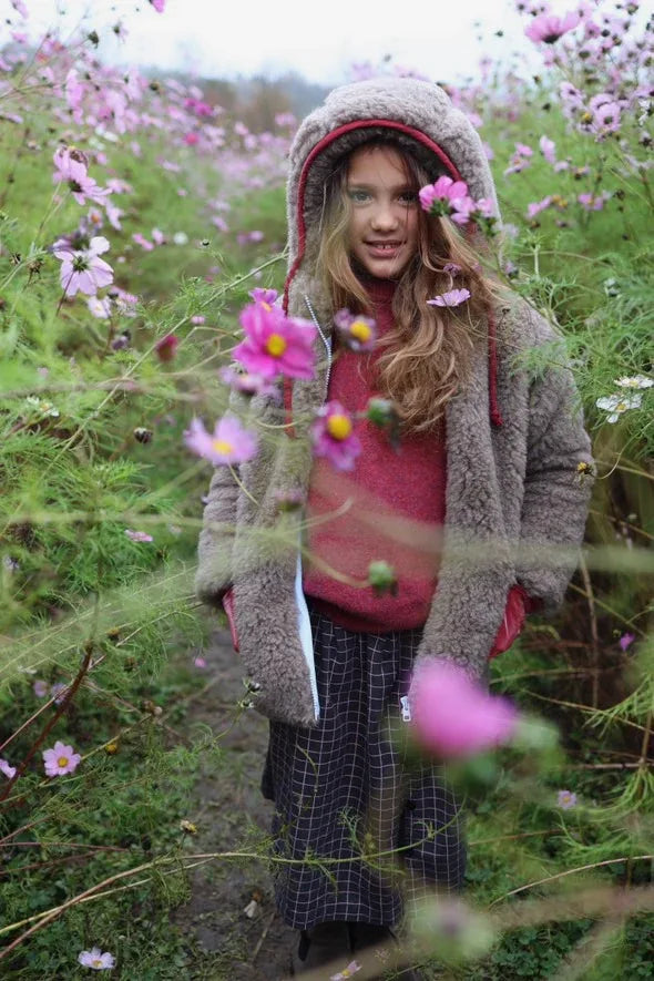 Baby/Kid Jacket in Teddy Wool - Melange Brown-4