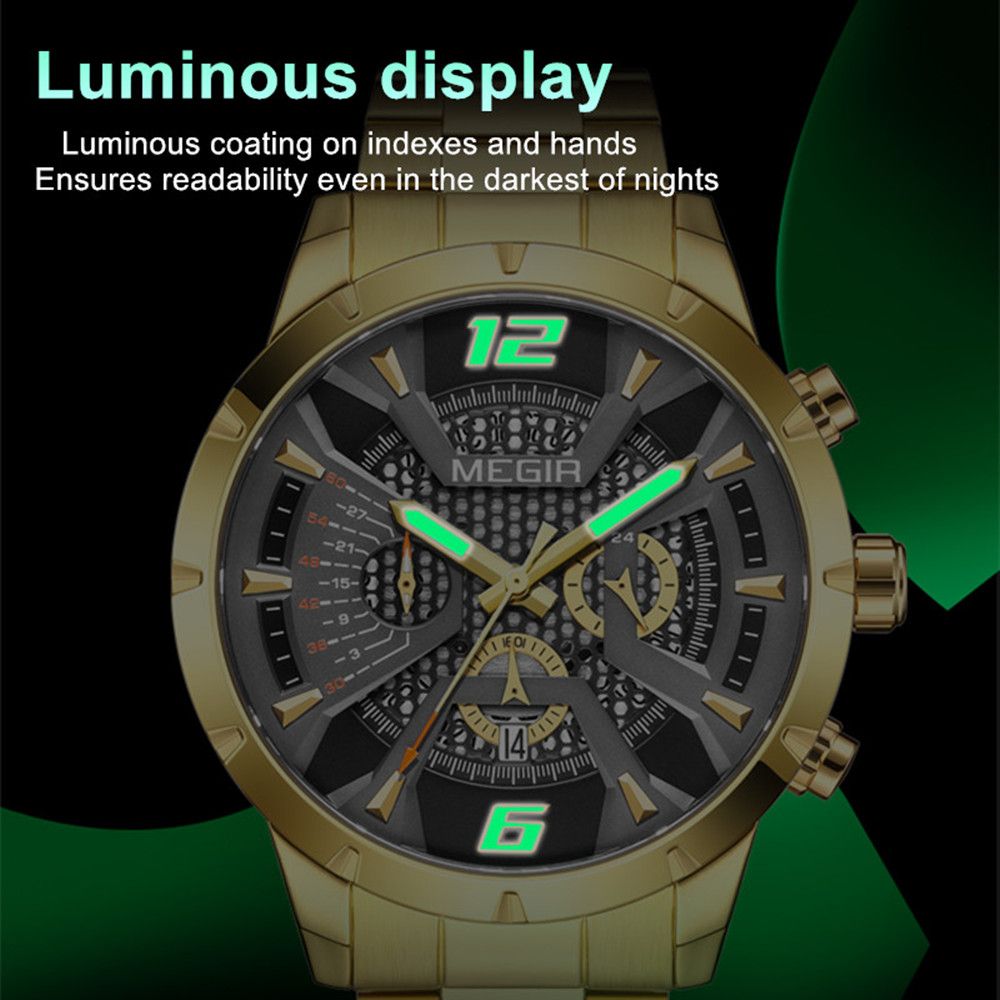 MEGIR Stainless Steel Bracelet Watch for Men Luxury Business Casual Quartz Wristwatch Date Clock Chronograph Big Dial Reloj Hombre 2221-9