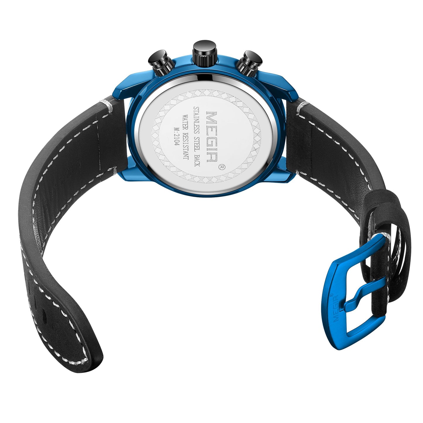 MEGIR Men's Watches Waterproof Luminous Sports Wristwatch Fashion Leather Strap Quartz Chronograph Clock Date Gift for Man 2104-9