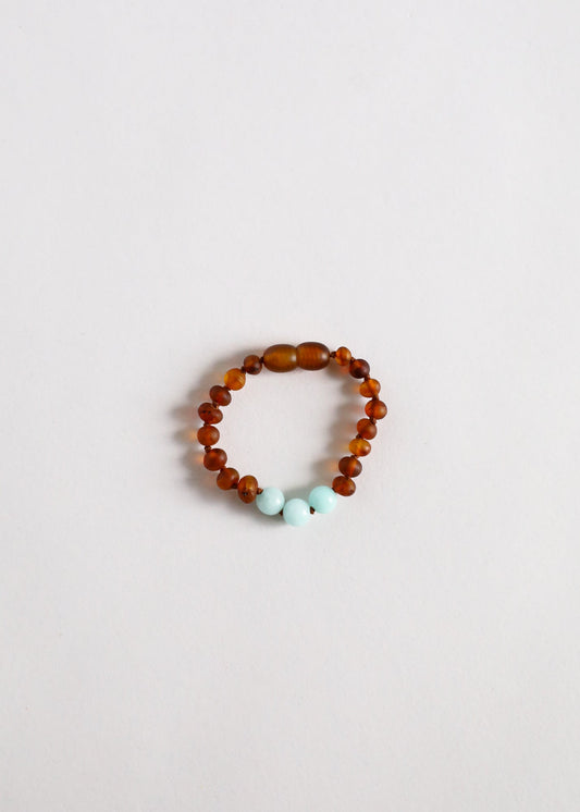 CanyonLeaf Baltic Amber and Amazonite anklet bracelet with natural amber and blue-green amazonite beads on a delicate chain.
