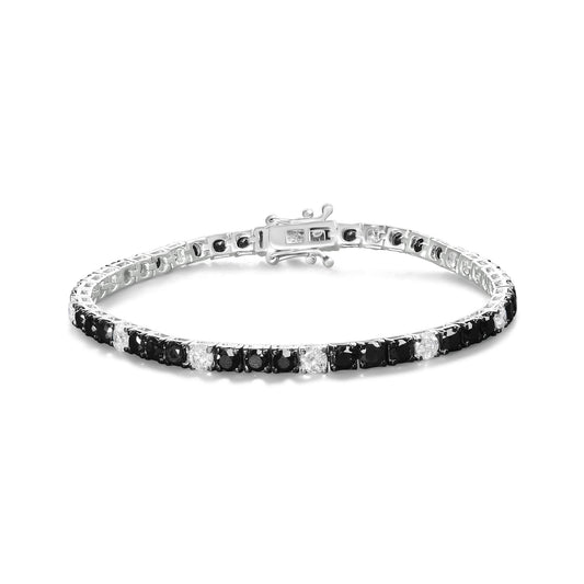 .925 Sterling Silver Black and White Diamond Tennis Bracelet (I-J Color, I2-I3 Clarity) - 7.25" Inches-1