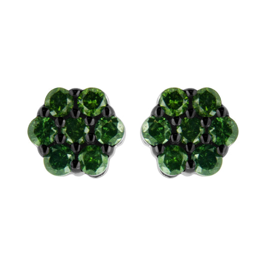.925 Sterling Silver Prong Set Round-Cut Treated Colored Diamond Floral Cluster Stud Earring - Choice of Diamond Colors and Total Weights-1