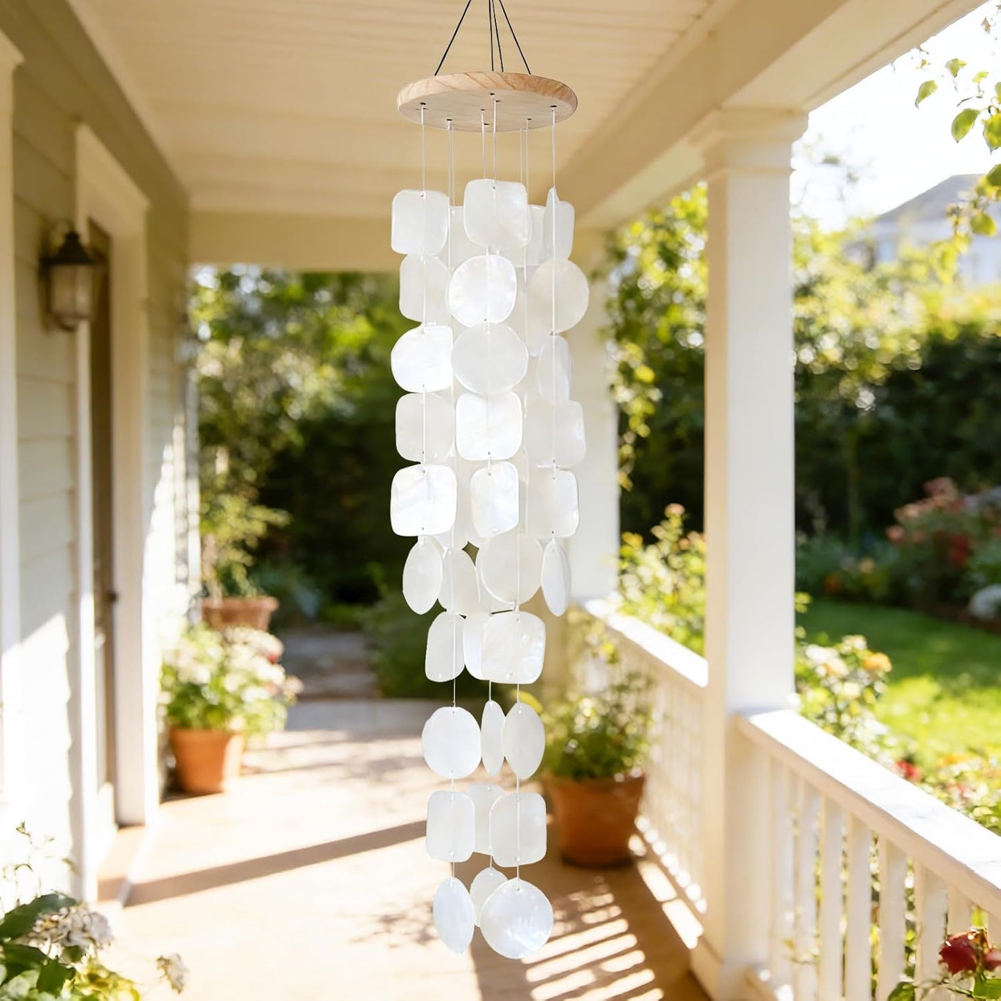 White Seashell Glass Wind Chimes 28"-1