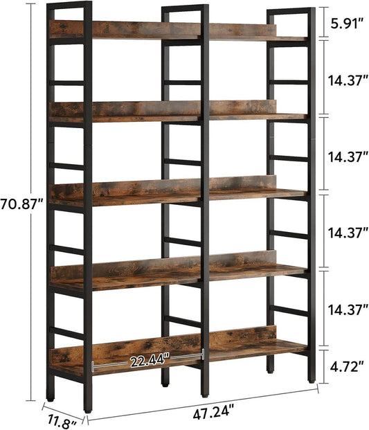 Rustic Brown 5 Tier Etagere Bookcase 71 In High 47 In Wide-1