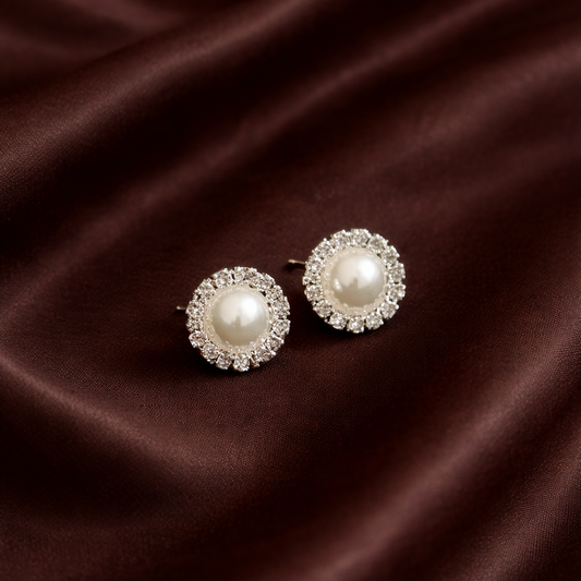 Diamond Pearl Stud Earrings ~ Cameron-1