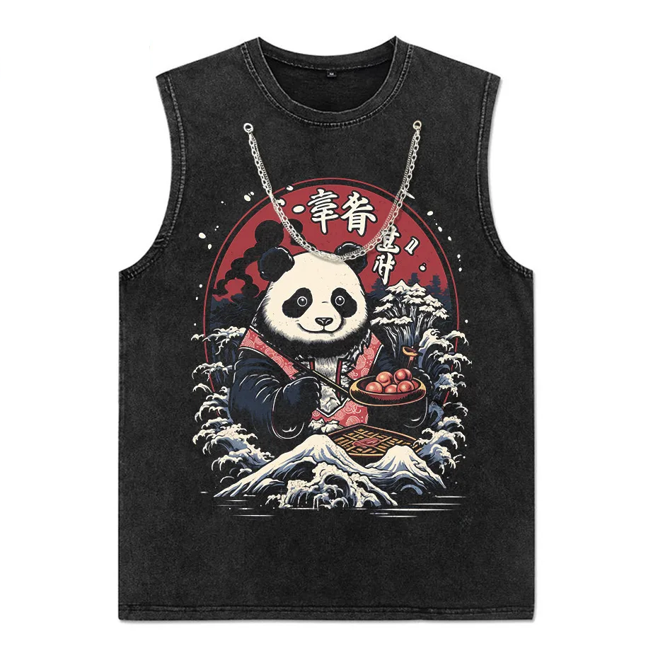 Japanese Style Panda Hip-Hop Retro Distressed T-Shirt-9