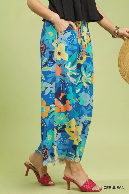 Umgee Floral Print Wide Leg Pants-1