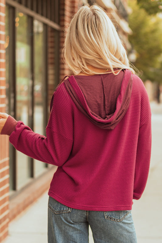 River Waffle Hooded Long Sleeve Top-1