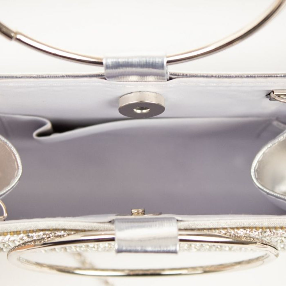 Silver Diamante Clutch Bag with Top Handles-3