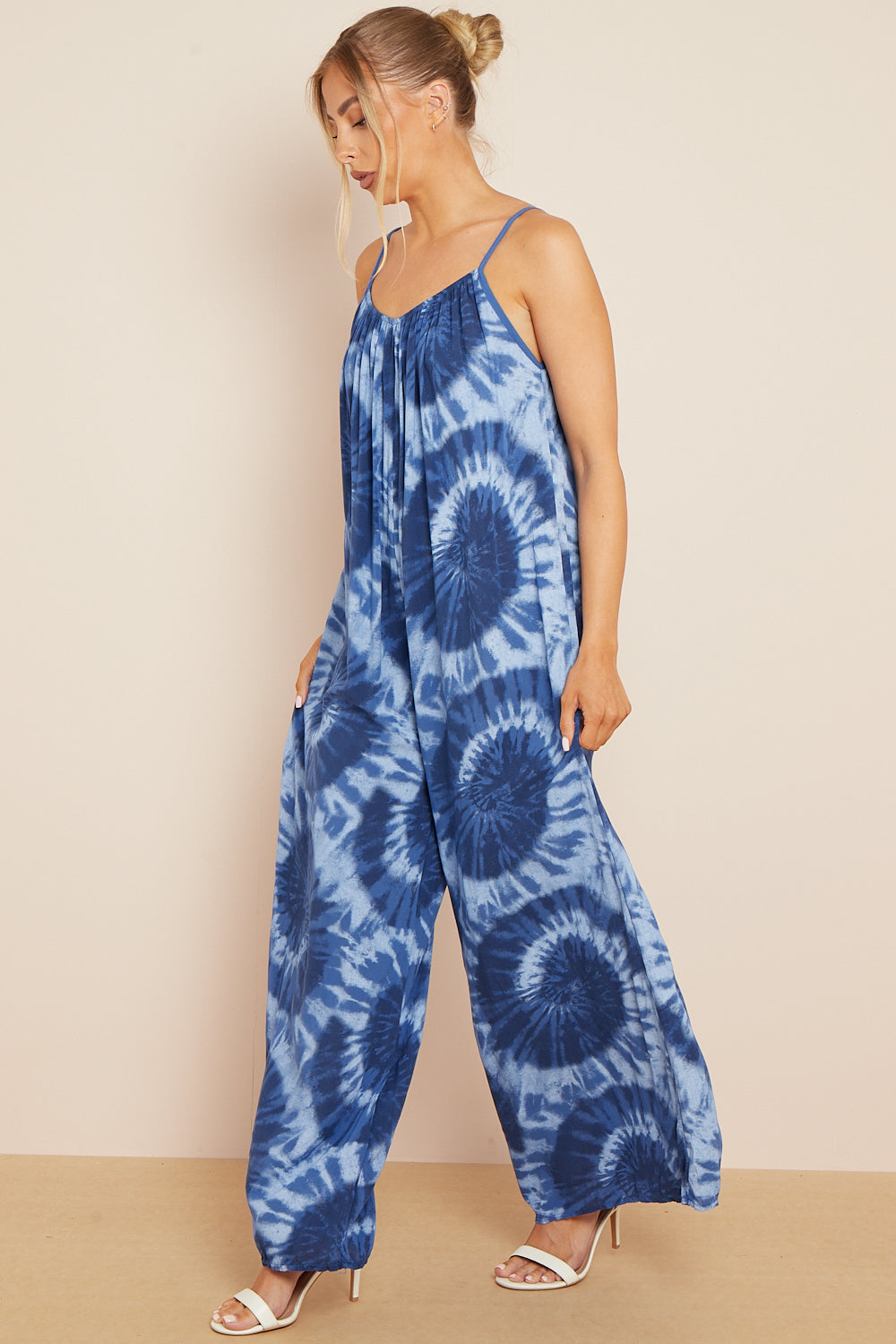 Royal Blue Tie-Dye Strappy Jumpsuit-4
