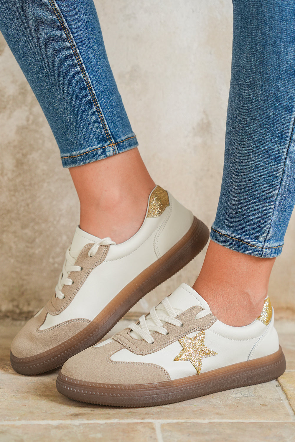 Avani Shimmer Star Patch Lace up Retro Flattie-4