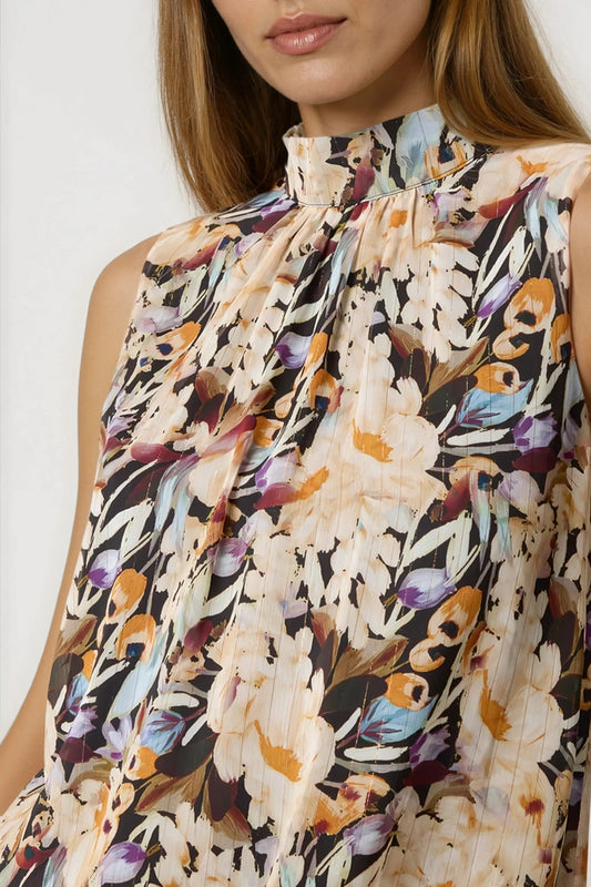 Black Floral High Neck Puffball Top-1