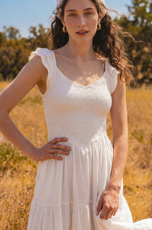 Giuseppina Smocked Linen Midi Dress-1