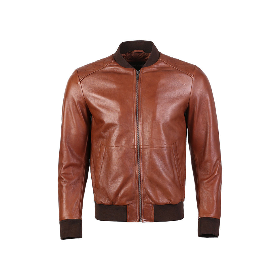 Greer Men's Wax Finish Sheepskin Leather Bomber Jacket-4