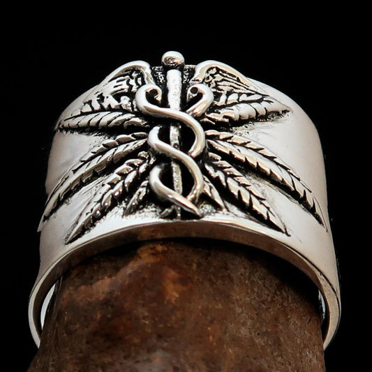 Excellent crafted Men's Medical Weed Ring Marihuana Leaf - Sterling Silver-1