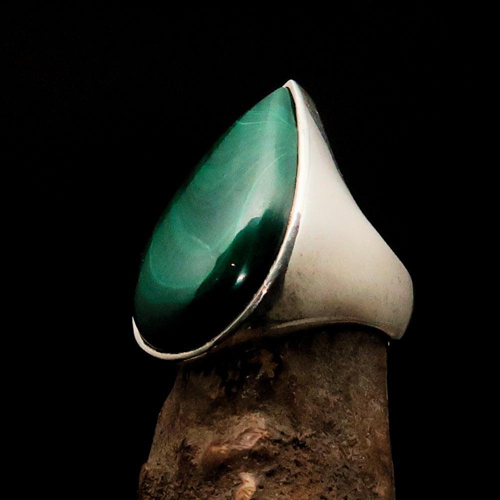Green Malachite Ring, Unisex Ring, handmade silver ring, silver ring, 925 sterling silver ring, unique ring, Pear shaped Cabochon, Size 8-4