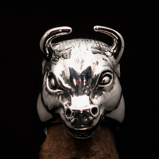 Excellent crafted Men's antiqued Bull Head Ring - Sterling Silver-1
