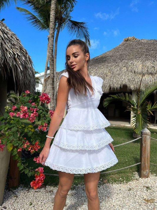 Ruffled White Mini Dress-1