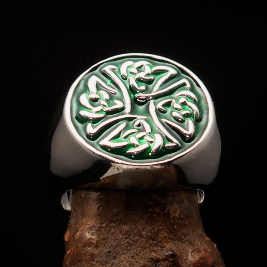 Perfectly crafted Men's Ring Celtic Birgit's Cross Green - Sterling Silver-1