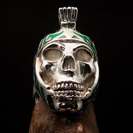 Excellent crafted Men's Skull Biker Ring green Roman Centurion - Sterling Silver-1