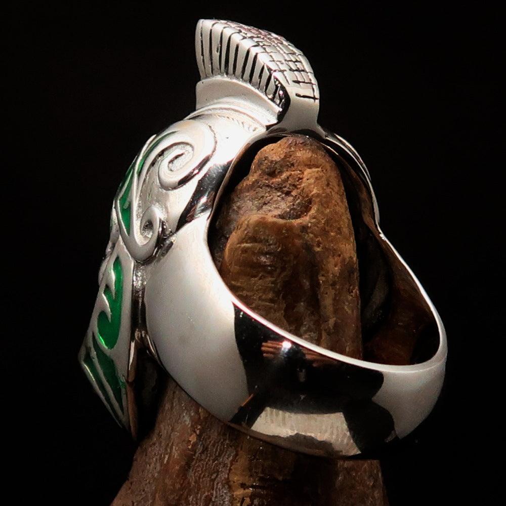 Excellent crafted Men's Skull Biker Ring green Roman Centurion - Sterling Silver-4