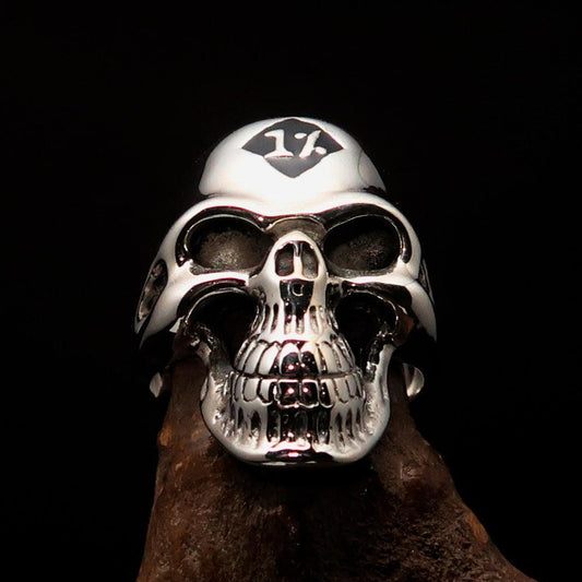 Mirror polished Men's Outlaw Biker Ring black 1% Skull - Sterling Silver-1