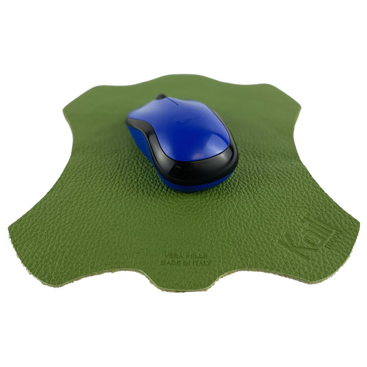 K0001EB | Mouse Pad Made in Italy Full grain genuine leather, dollar grain - Green color - Size: 20 x 23 cm - Package: Tnt tubular bag-1