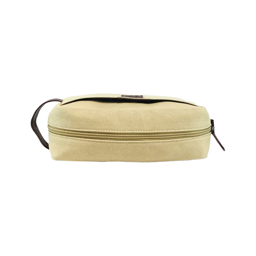 K0014GB | Canvas/Vera full-grain leather beauty case, foxed. Rope/Brown head color. Side handle. Zipper closure. Dimensions: 24 x 15 x 9 cm. Packaging: Tnt bag.-4