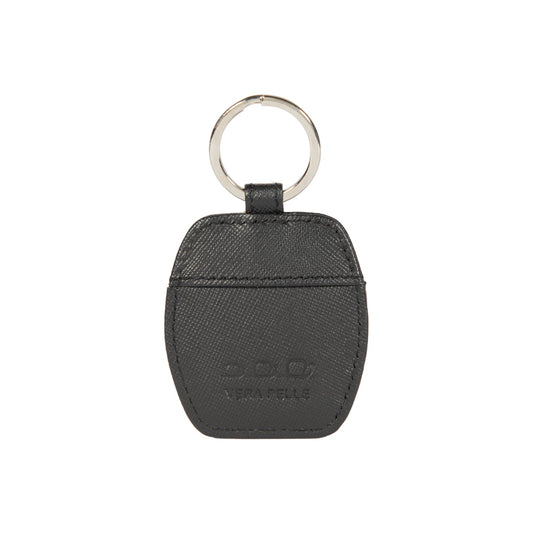K10854AB | Saffiano Vera Pelle keychain. Black color. Polished Nickel key ring. Total dimensions: 5.5 x 9.5 x 0.5 cm. Packaging: hard bottom/cover Gift Box-1