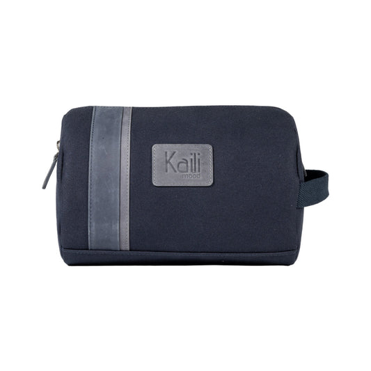 K2005DF | Beauty Case in Canvas 100% Cotton/Full Grain Leather, Naked. Blue color. Side handle. Zipper closure. Dimensions: 25 x 15 x 17 cm. Packaging: Tnt bag-1