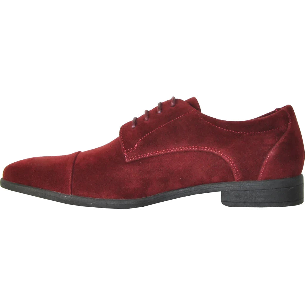 Men's burgundy vegan suede oxford dress shoes by Tux-USA featuring sleek lace-up design and classic dress shoe style.