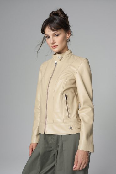 Cream Genuine Leather Jacket-2