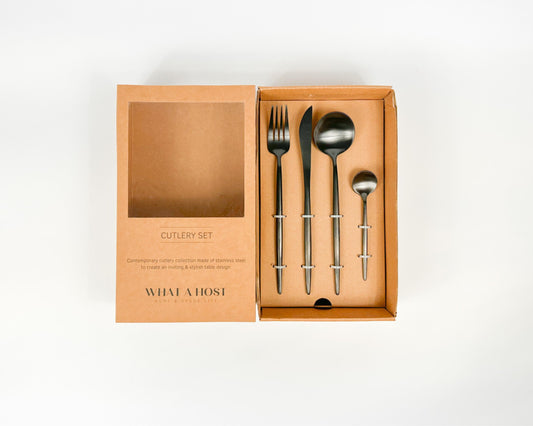 London Black Stainless Steel Cutlery Sets x16/24 pieces-1