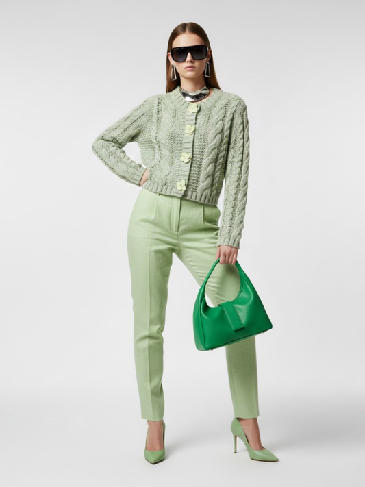 Mint Green Cable Knit Cardigan - TRIBECA: New Colección COUTURE in NOLITA - BYMANYC ® New York-1