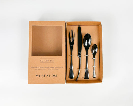 Munich Black Stainless Steel Cutlery Sets x16/24 pieces-1