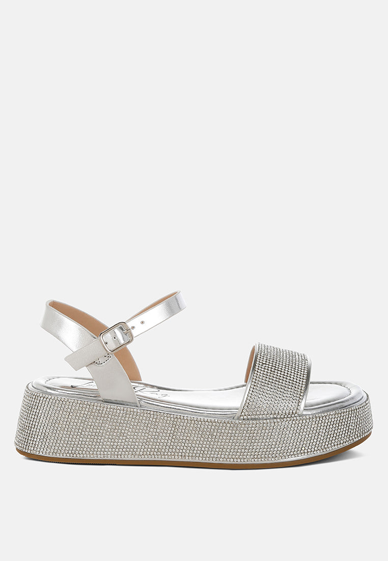 Nensis Rhinestone Embellished Flatform Sandals