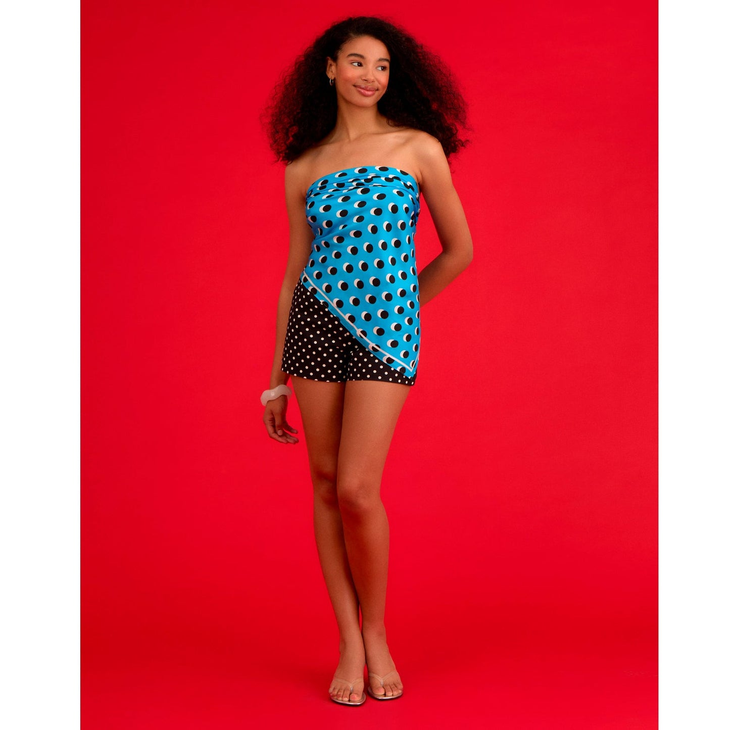 Oversized Polka Dot Silk Scarf Blue-2