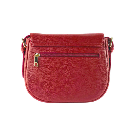RB1002V | Made in Italy Genuine Leather Shoulder Bag with Removable Leather Shoulder Strap and Shiny Gold Metal Buckle Attachments - Red Color - Size: 26 x 20 x 10 cm.-1