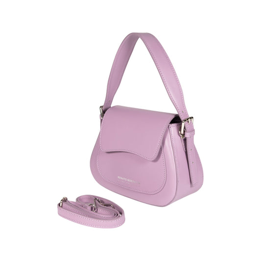 RB1030CI | EMMA Women's Shoulder Bag with flap in Genuine Leather Made in Italy. Shiny Silver metal hardware - Lilac color - Dimensions: cm 24 x 18 x 9 + 14.5 (Handle light)-1