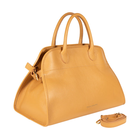 RB1032CQ | Women's Hand Bag FRIDA in Genuine Leather Made in Italy. Shiny Gold metal hardware - Color Leather - Dimensions: cm 43 x 29 x 24 + 12 (Light handles)-1