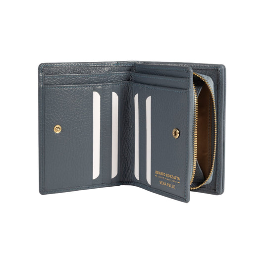 RB1080GP | Women's Wallet Made in Italy in Genuine Dollaro Grain Leather. Color: Air Force Blue. Dimensions (closed): 13 x 9 x 2.5 cm-1